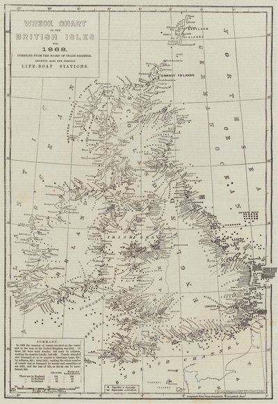 Wreck Chart of the British Isles for 1868 by John Dower